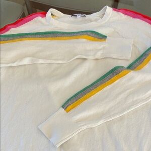 J Society white cotton sweater w/ stripe arms